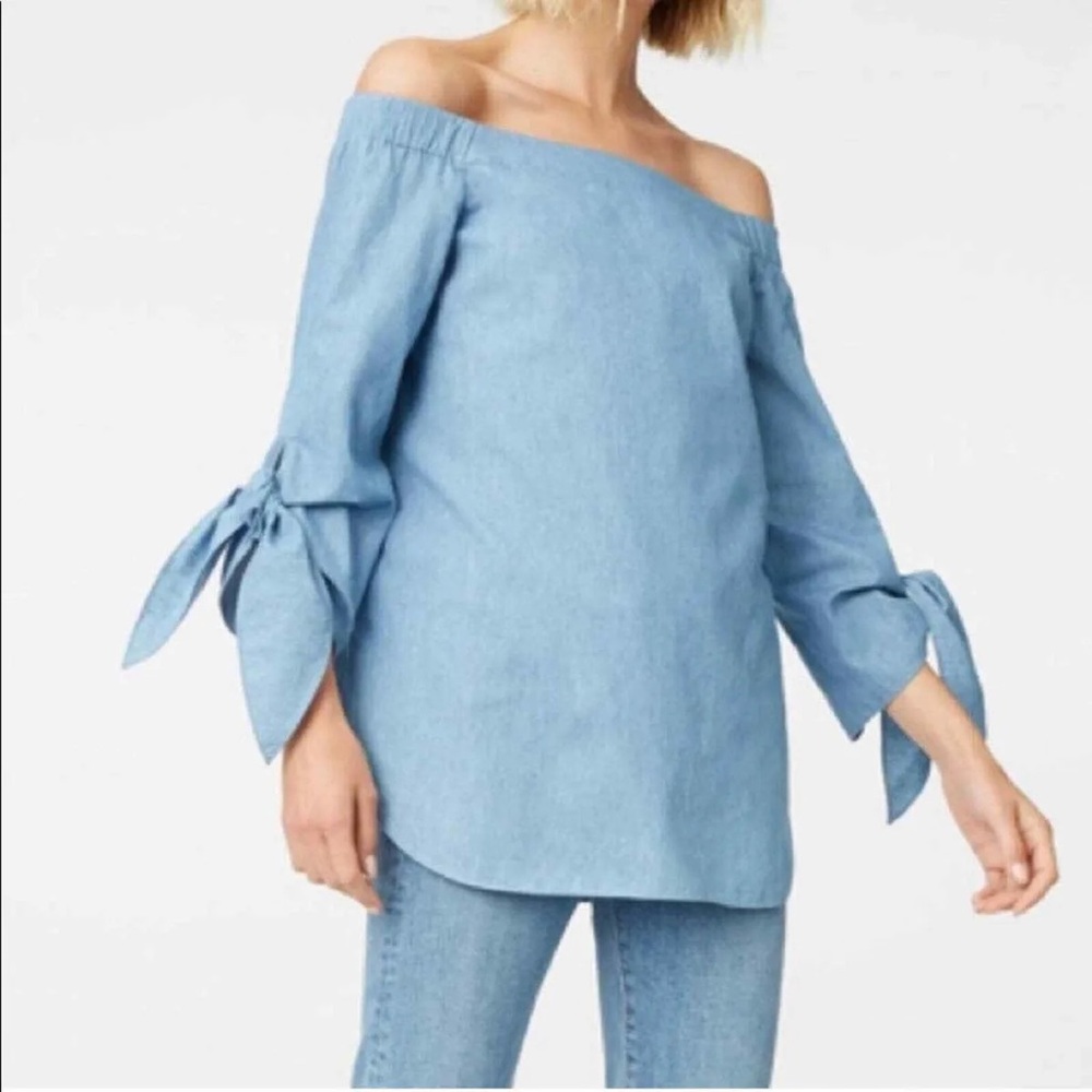 NWT Club Monaco Off-Shoulder Denim Blouse